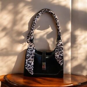 Black Mini Satchel with Animal Print Scarf